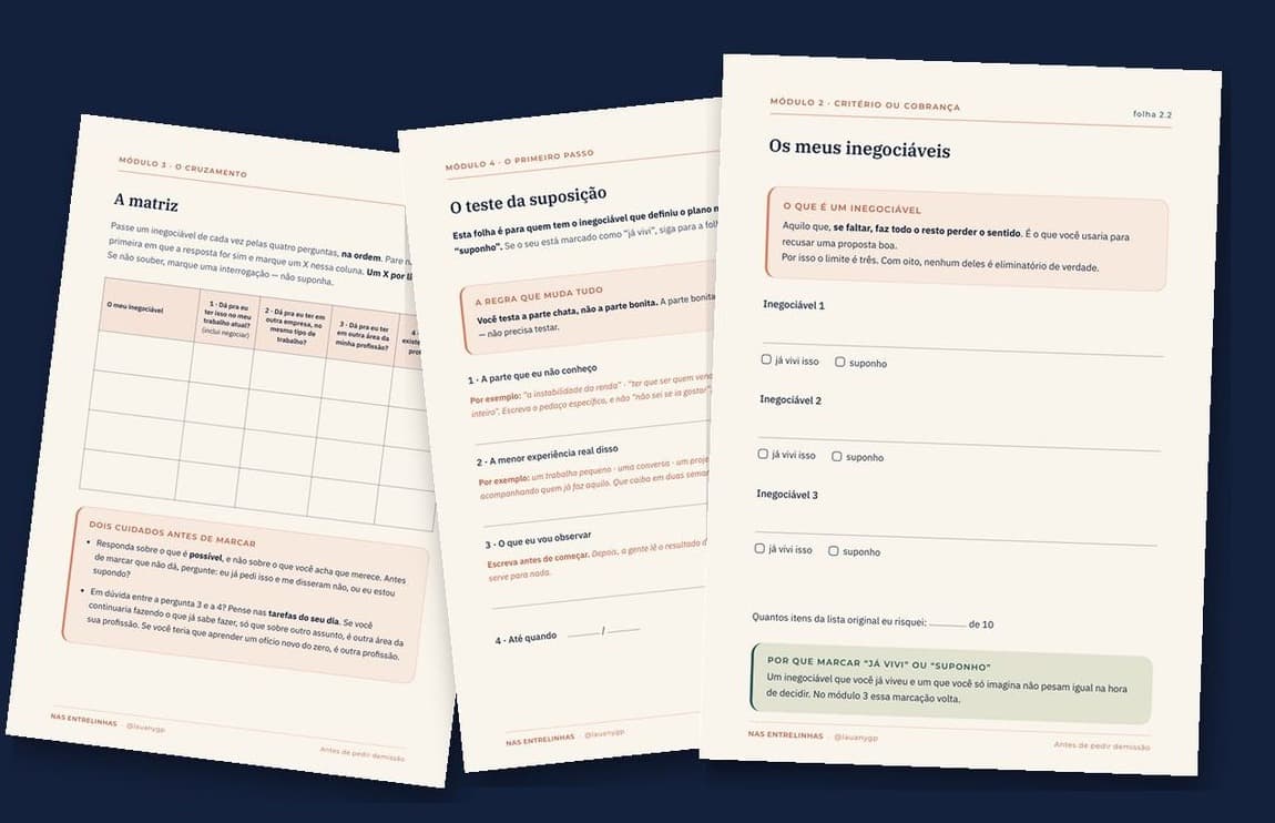 Folhas do caderno de trabalho